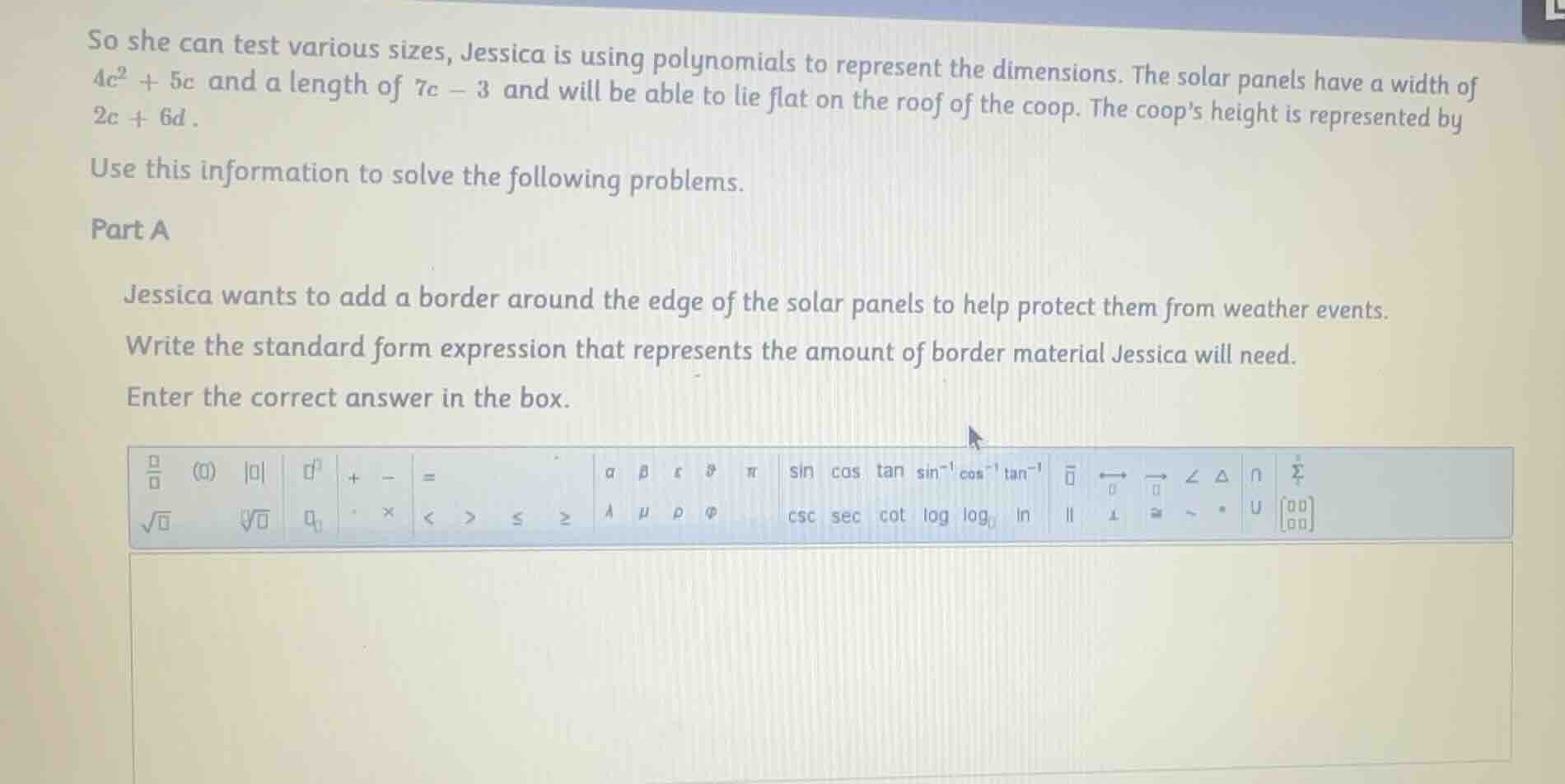 so she can test various sizes, jessica is using polynomials to represen…