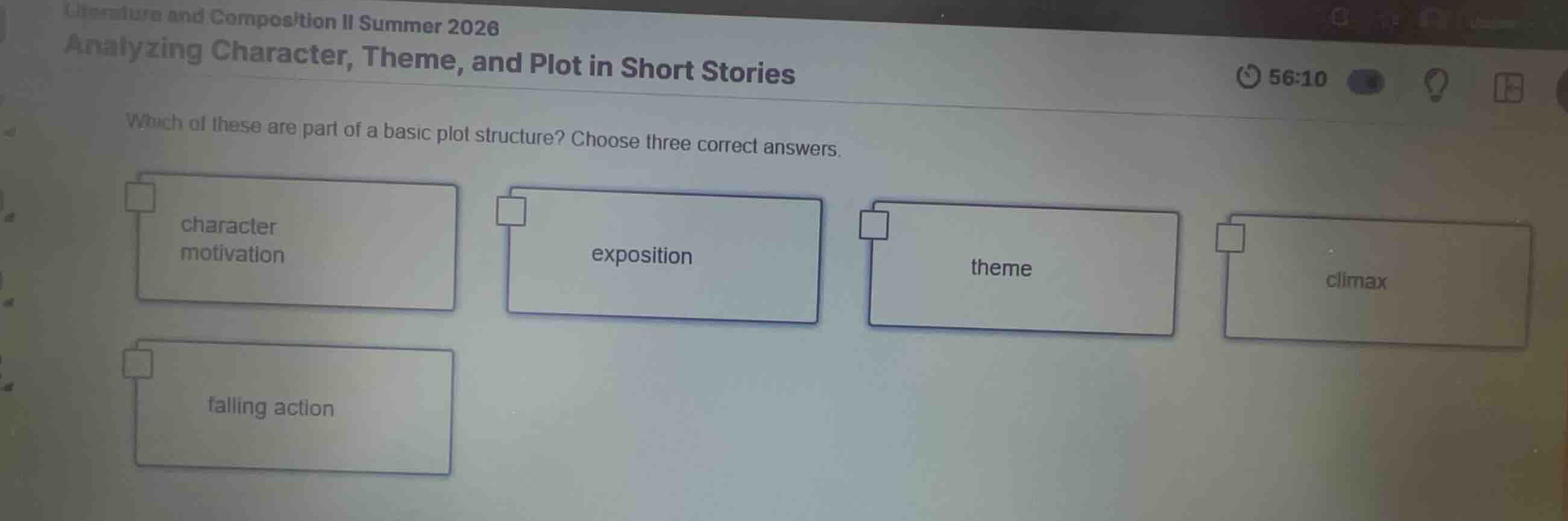 which of these are part of a basic plot structure? choose three correct…