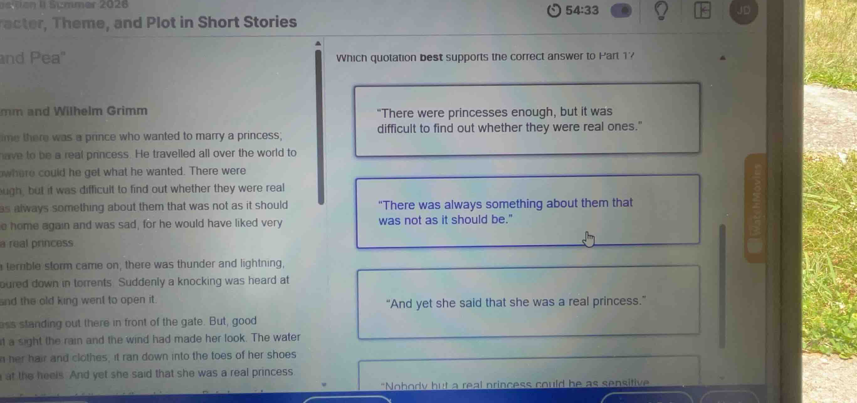 which quotation best supports the correct answer to part 1? \there were…