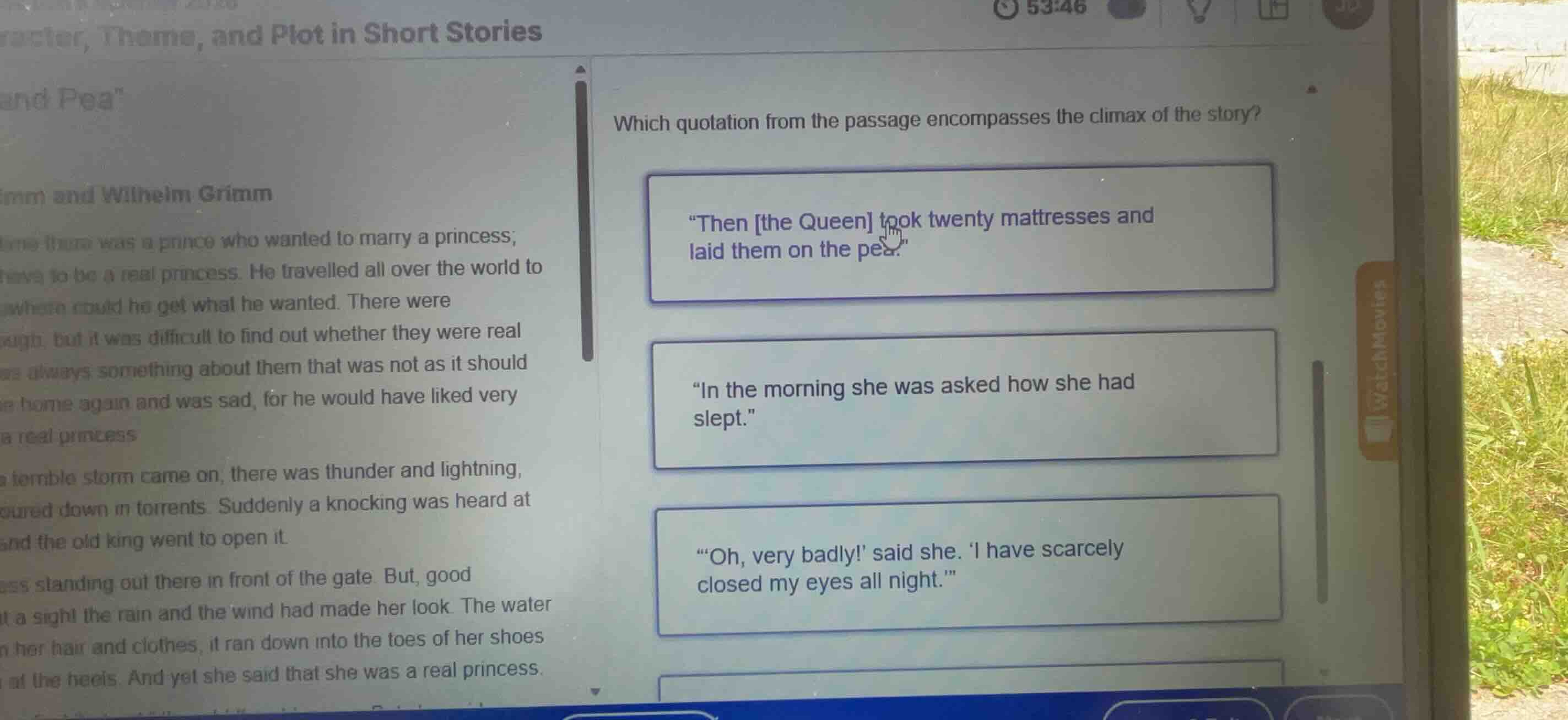 which quotation from the passage encompasses the climax of the story? \…