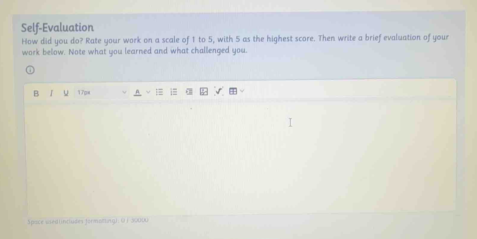 self-evaluation how did you do? rate your work on a scale of 1 to 5, wi…