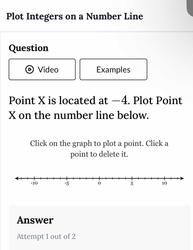 plot integers on a number line question point x is located at \\(-4\\).…