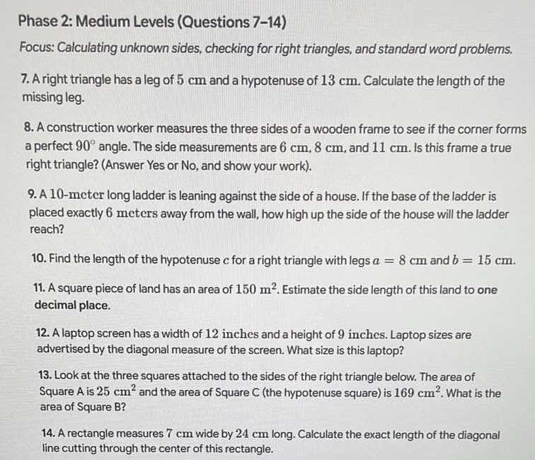 phase 2: medium levels (questions 7-14) focus: calculating unknown side…