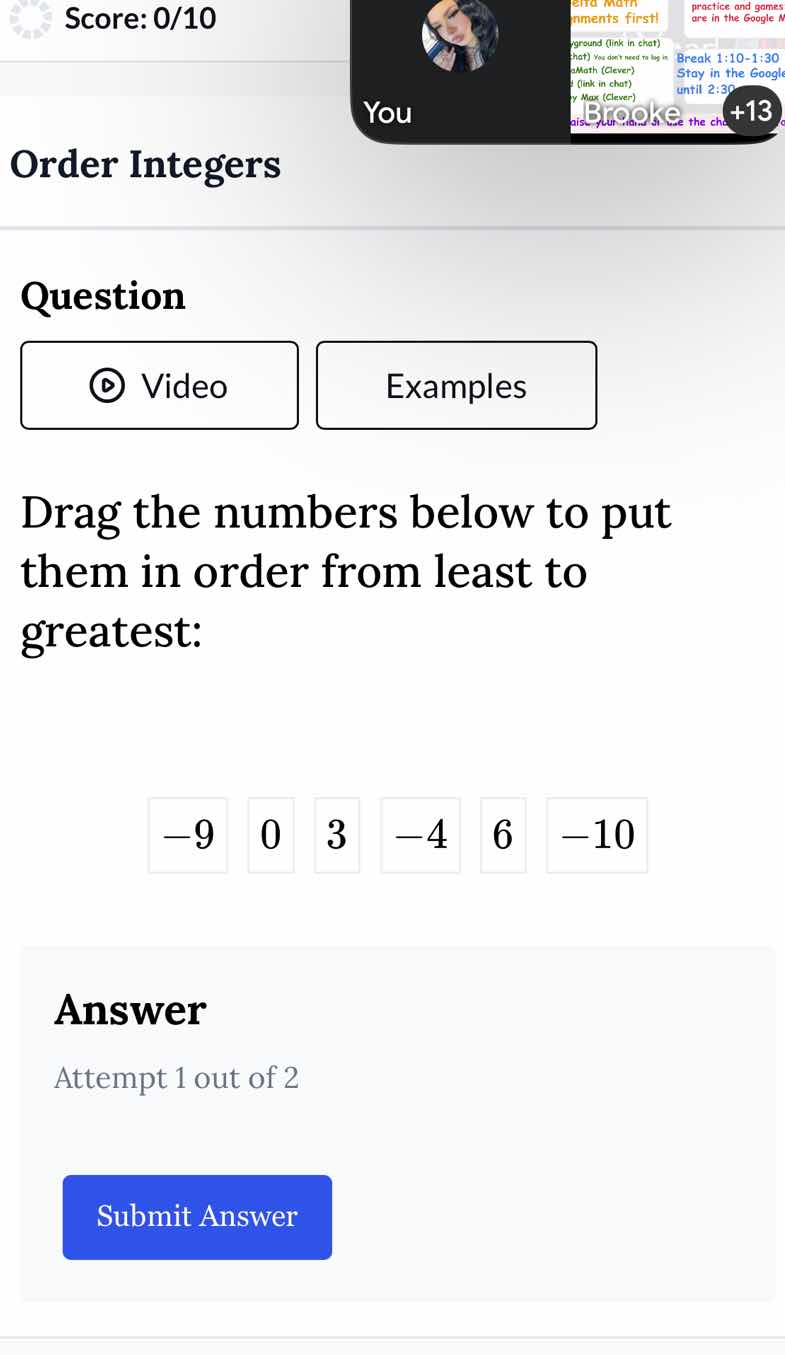 order integers question drag the numbers below to put them in order fro…