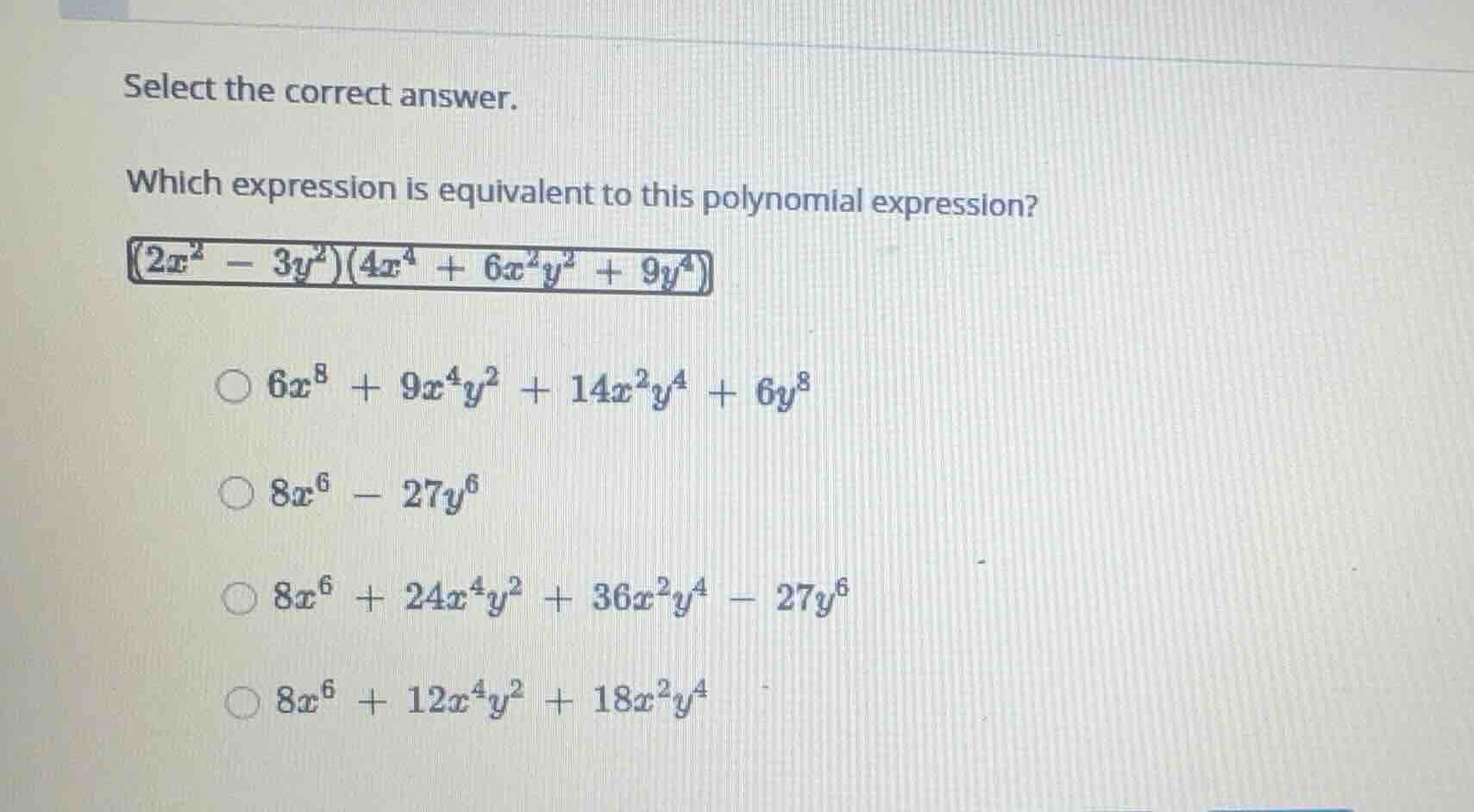 select the correct answer. which expression is equivalent to this polyn…