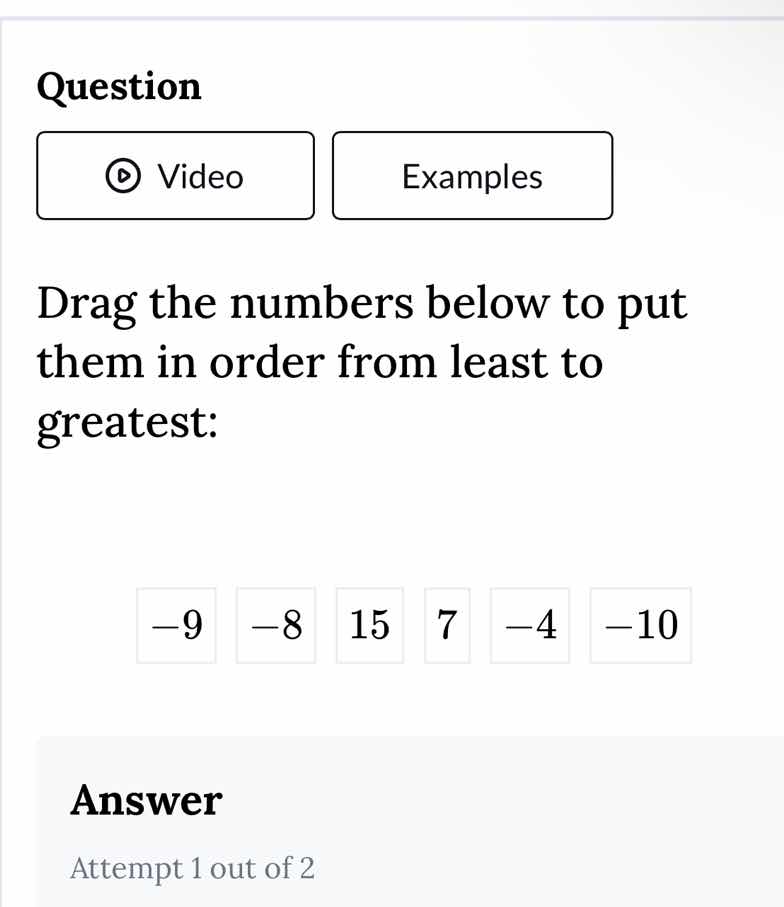 drag the numbers below to put them in order from least to greatest: \\(…