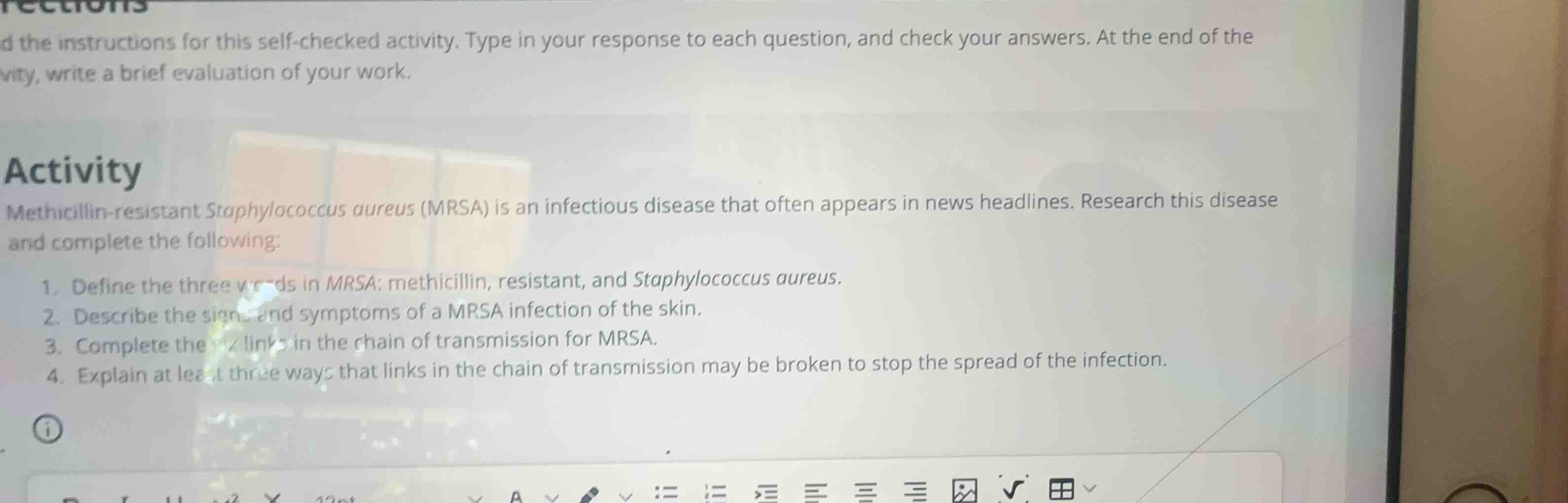 activity methicillin-resistant staphylococcus aureus (mrsa) is an infec…