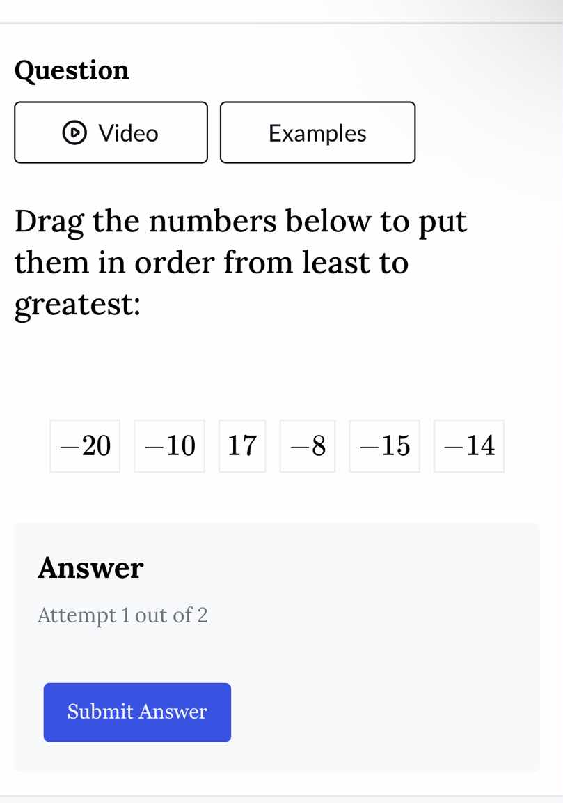 drag the numbers below to put them in order from least to greatest: \\(…