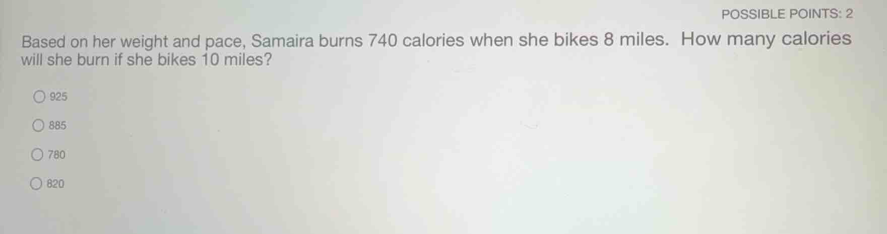 based on her weight and pace, samaira burns 740 calories when she bikes…