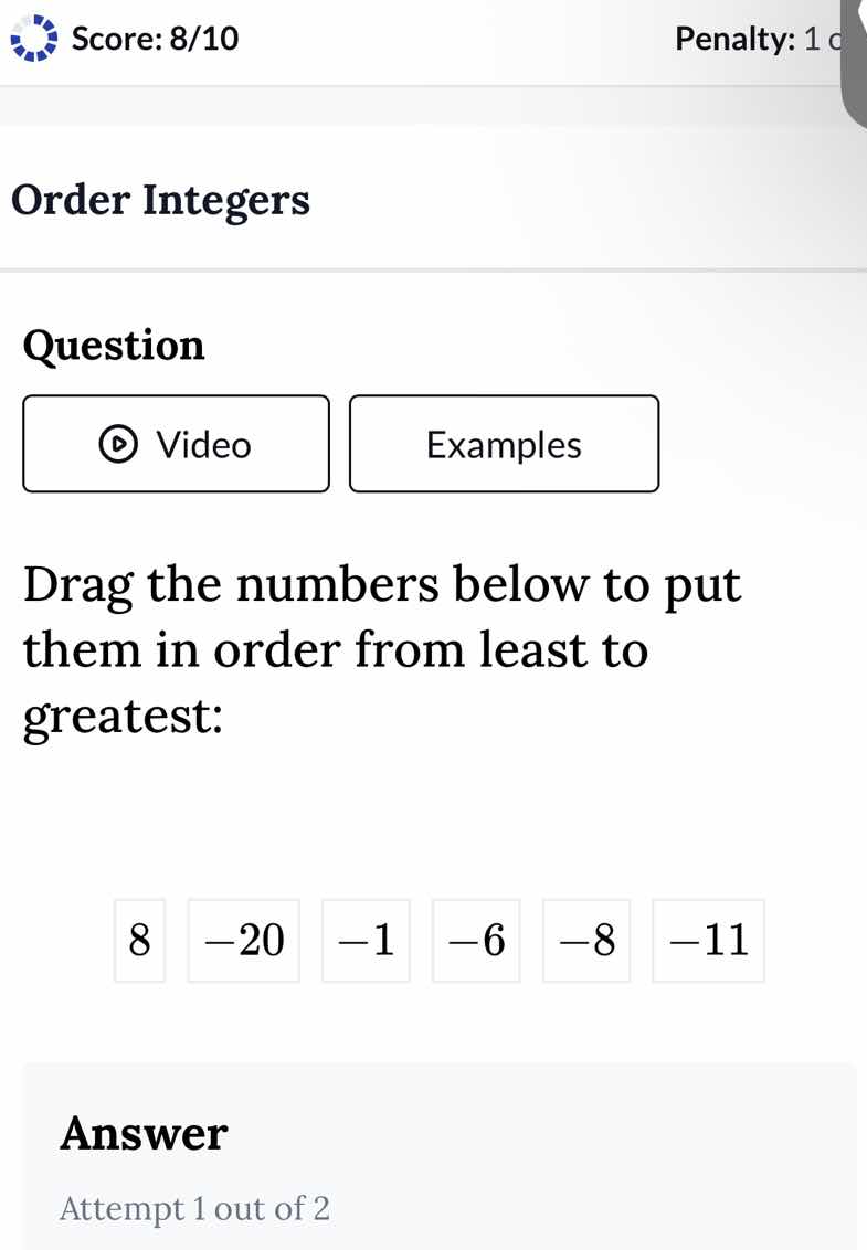 order integers question drag the numbers below to put them in order fro…