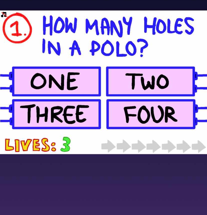 1. how many holes in a polo? one two three four lives: 3