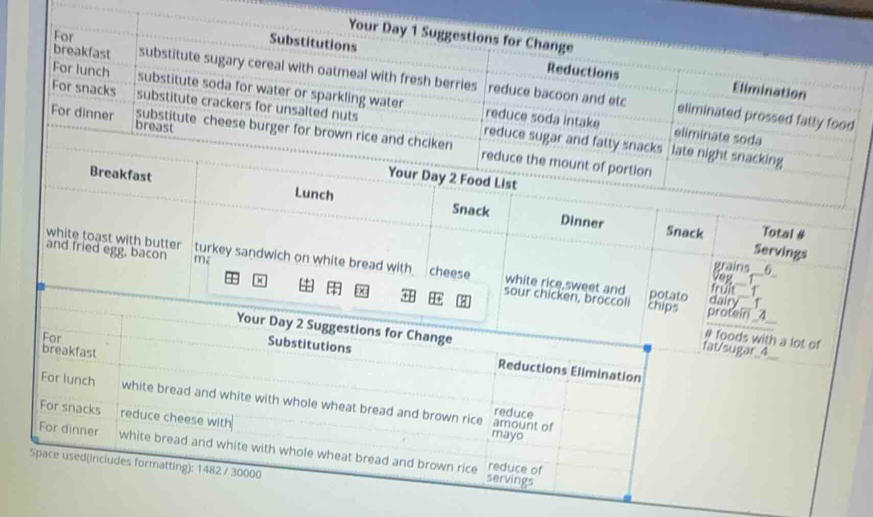 your day 1 suggestions for change substitutions | reductions | eliminat…