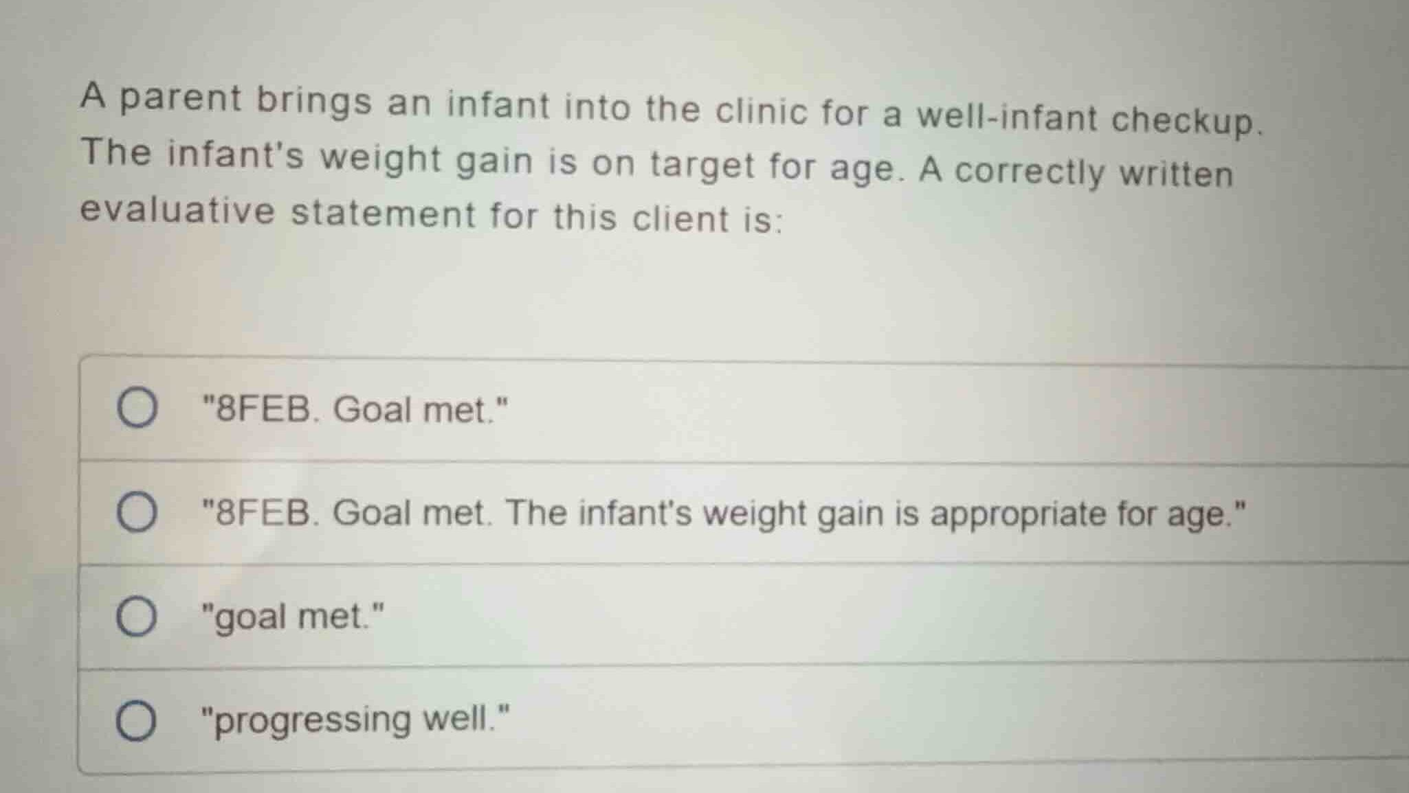 a parent brings an infant into the clinic for a well-infant checkup. th…