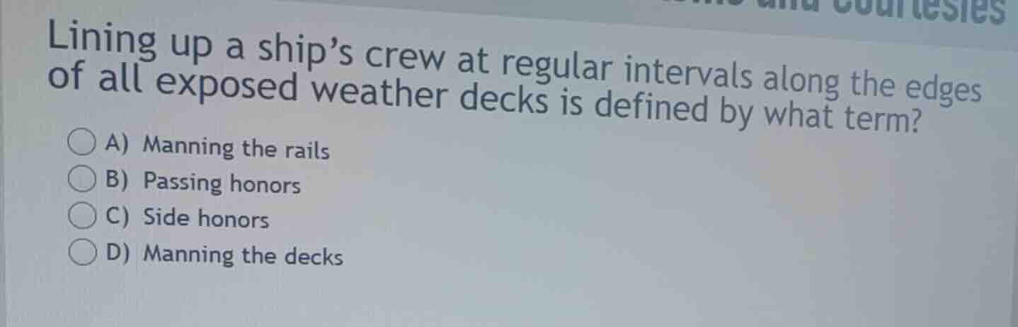 lining up a ships crew at regular intervals along the edges of all expo…