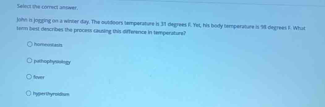 select the correct answer. john is jogging on a winter day. the outdoor…