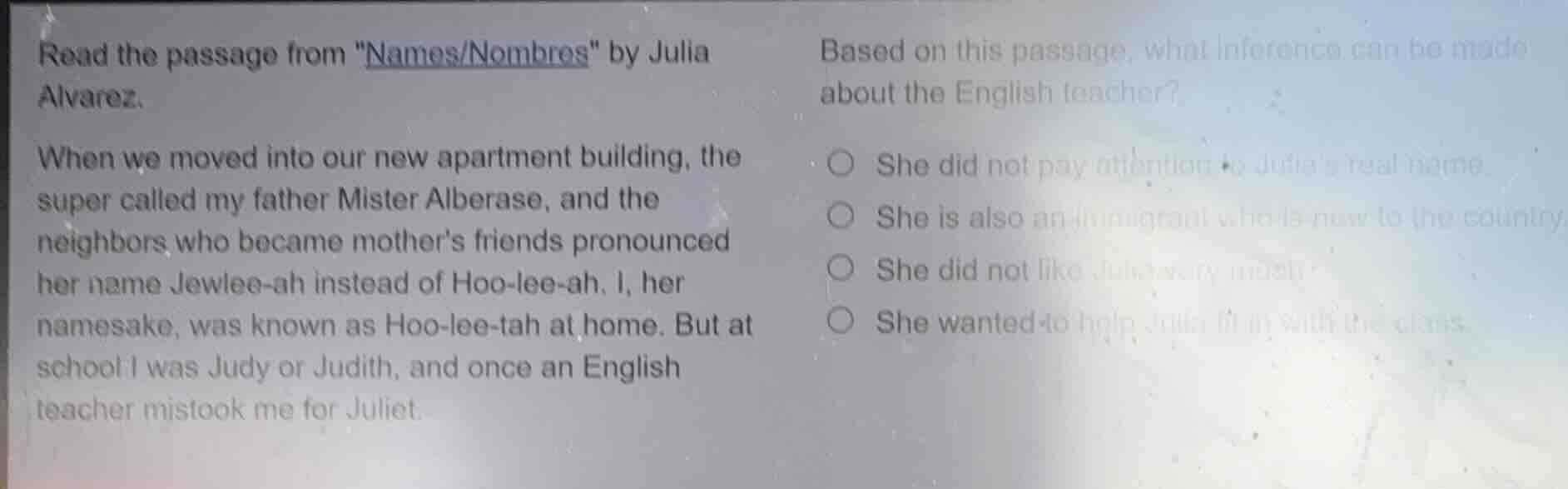 read the passage from ames/nombres\ by julia alvarez. when we moved int…