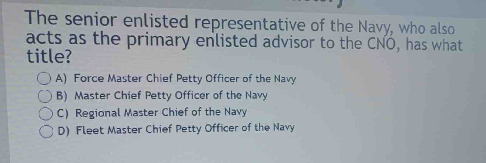 the senior enlisted representative of the navy, who also acts as the pr…