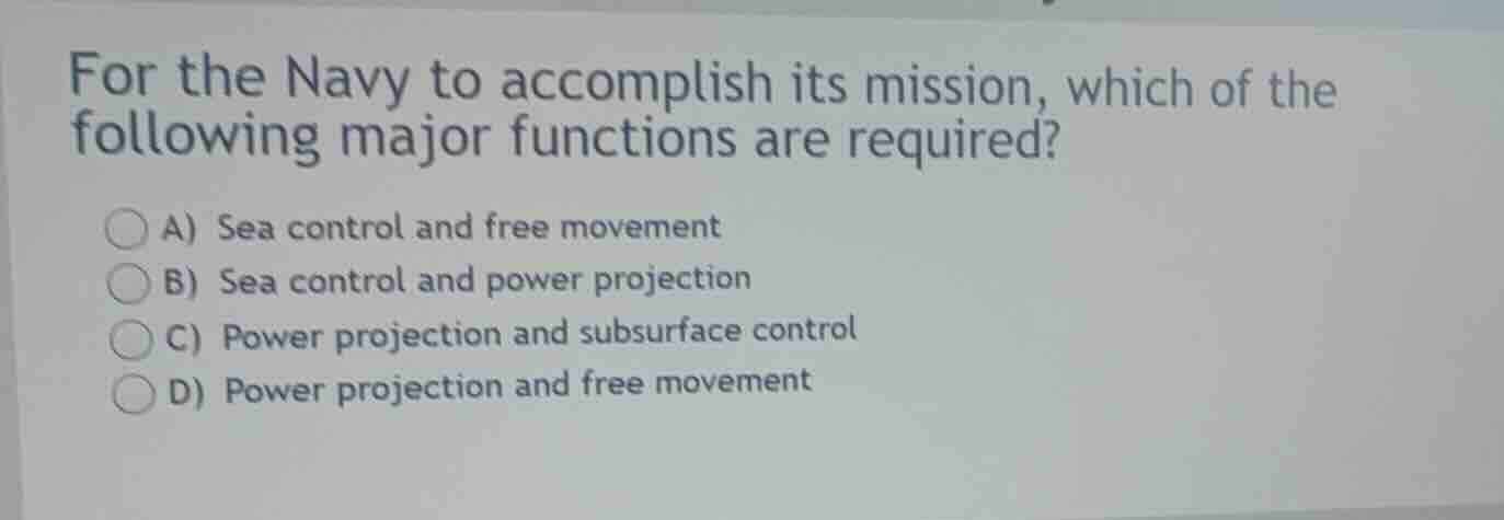 for the navy to accomplish its mission, which of the following major fu…