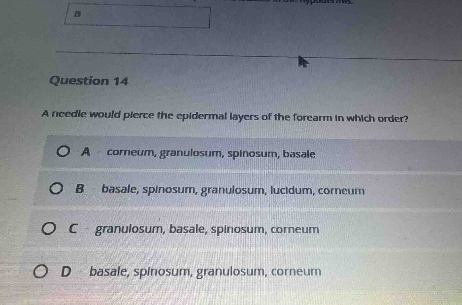 question 14 a needle would pierce the epidermal layers of the forearm i…
