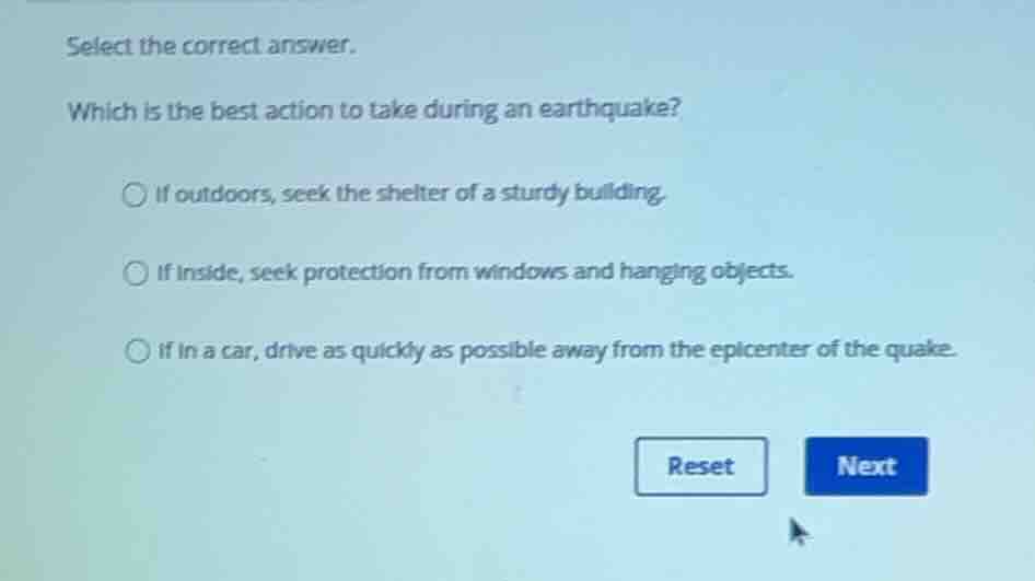 select the correct answer. which is the best action to take during an e…