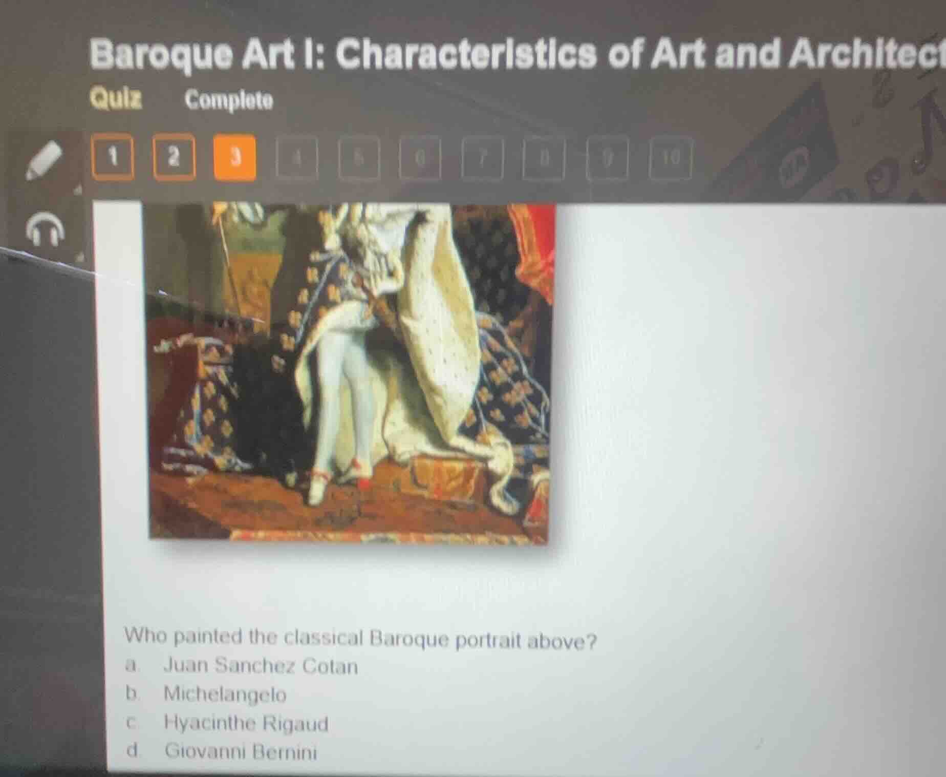 who painted the classical baroque portrait above? a. juan sanchez cotan…