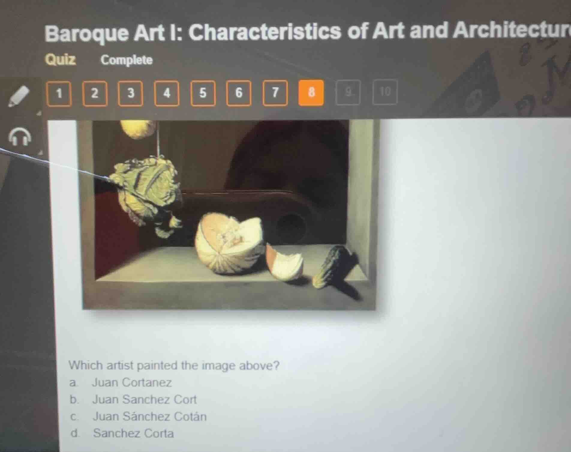which artist painted the image above? a. juan cortanez b. juan sanchez …