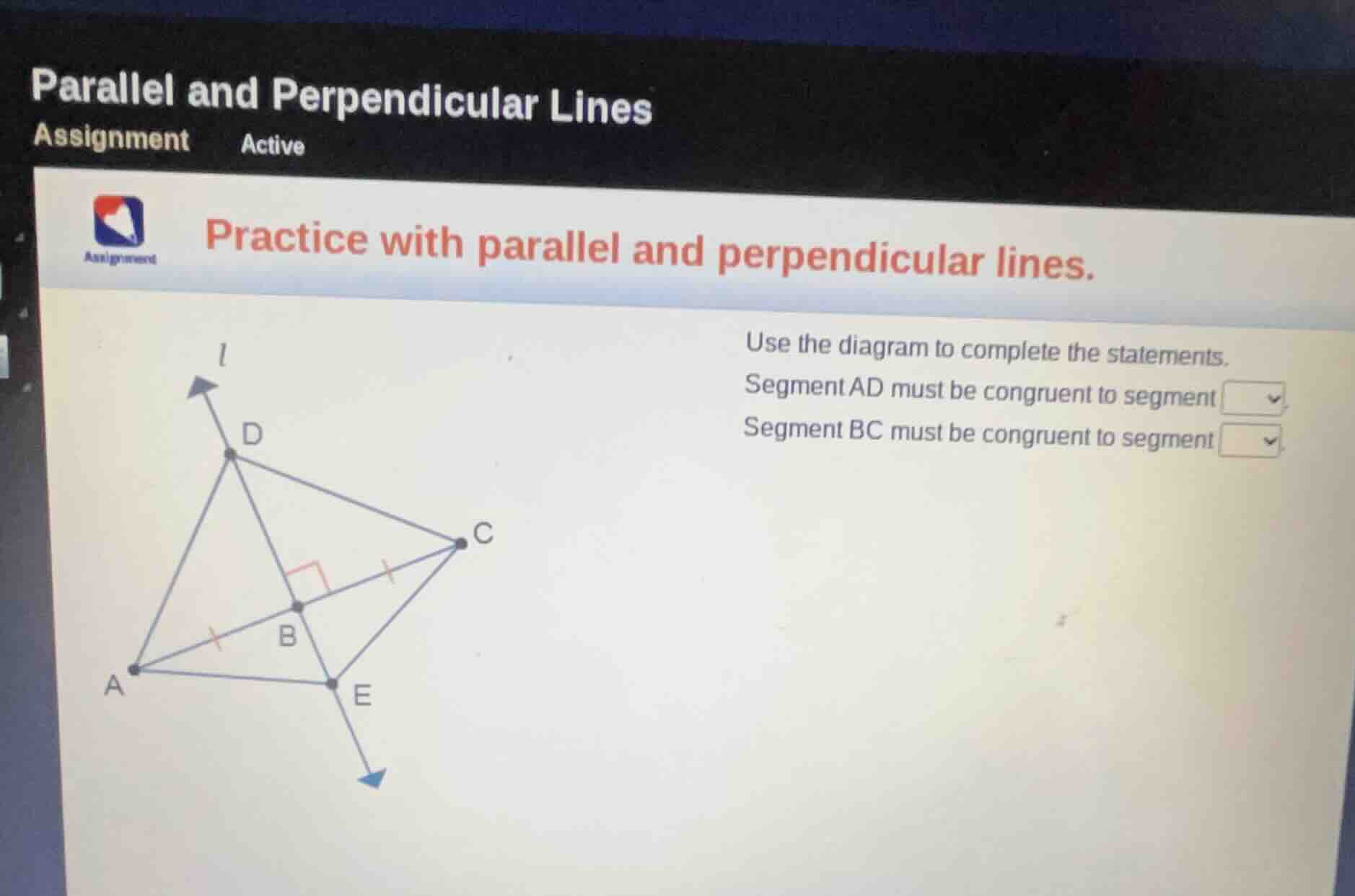 practice with parallel and perpendicular lines. use the diagram to comp…