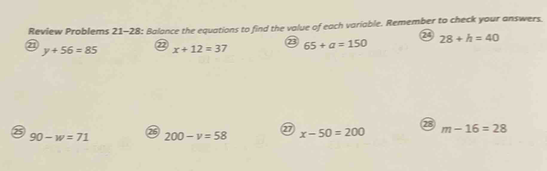 review problems 21-28: balance the equations to find the value of each …