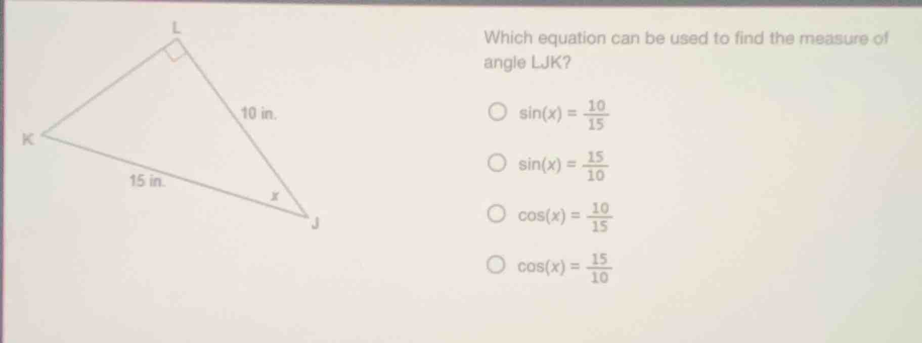 which equation can be used to find the measure of angle ljk? \\(\\sin(x…