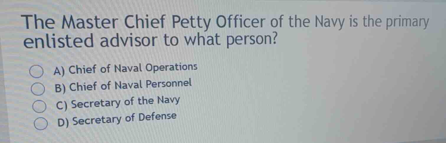 the master chief petty officer of the navy is the primary enlisted advi…