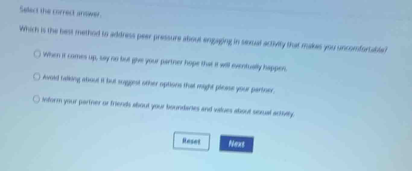 select the correct answer. which is the best method to address peer pre…