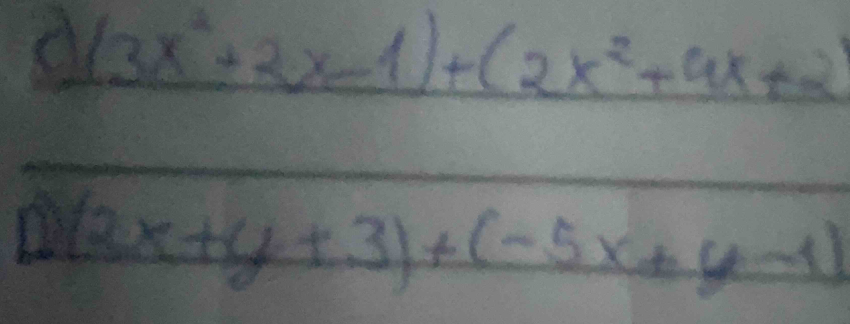 a) \\((3x^2 + 2x - 1) + (2x^2 + 4x + 2)\\) b) \\((2x + y + 3) + (-5x + …