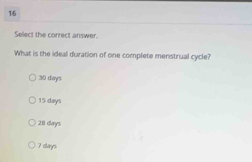 select the correct answer. what is the ideal duration of one complete m…