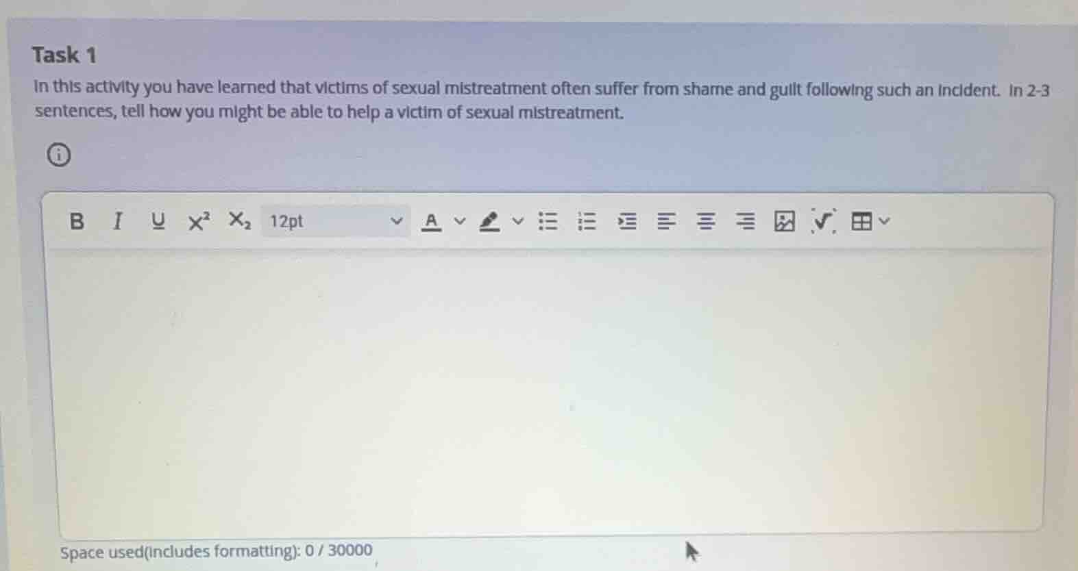 task 1 in this activity you have learned that victims of sexual mistrea…