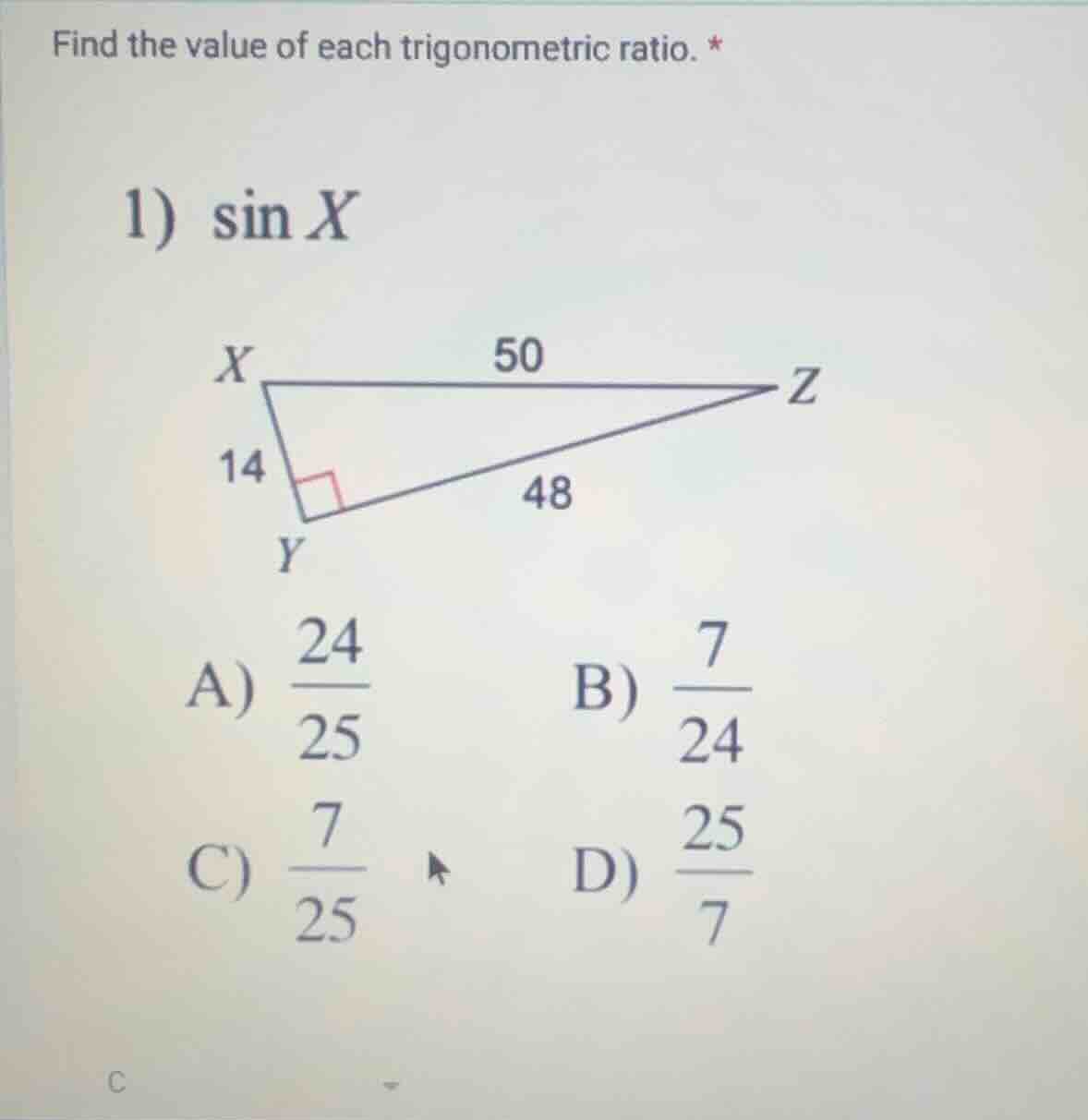 find the value of each trigonometric ratio. 1) \\(\\sin x\\) a) \\(\\fr…