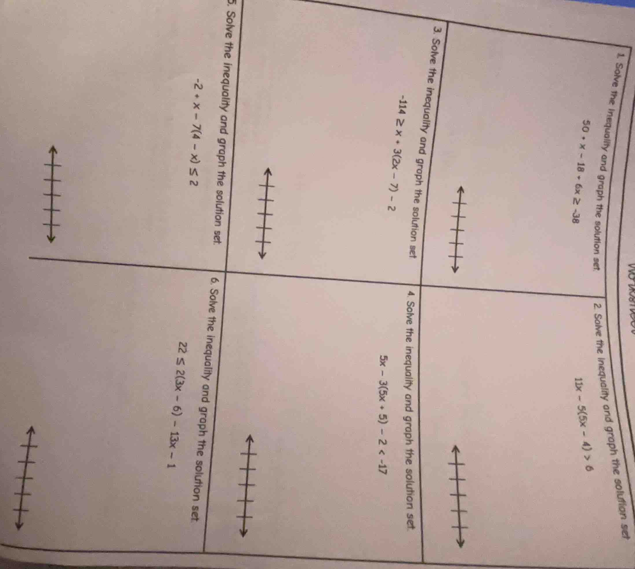 1. solve the inequality and graph the solution set. (50 + x - 18 + 6x \…