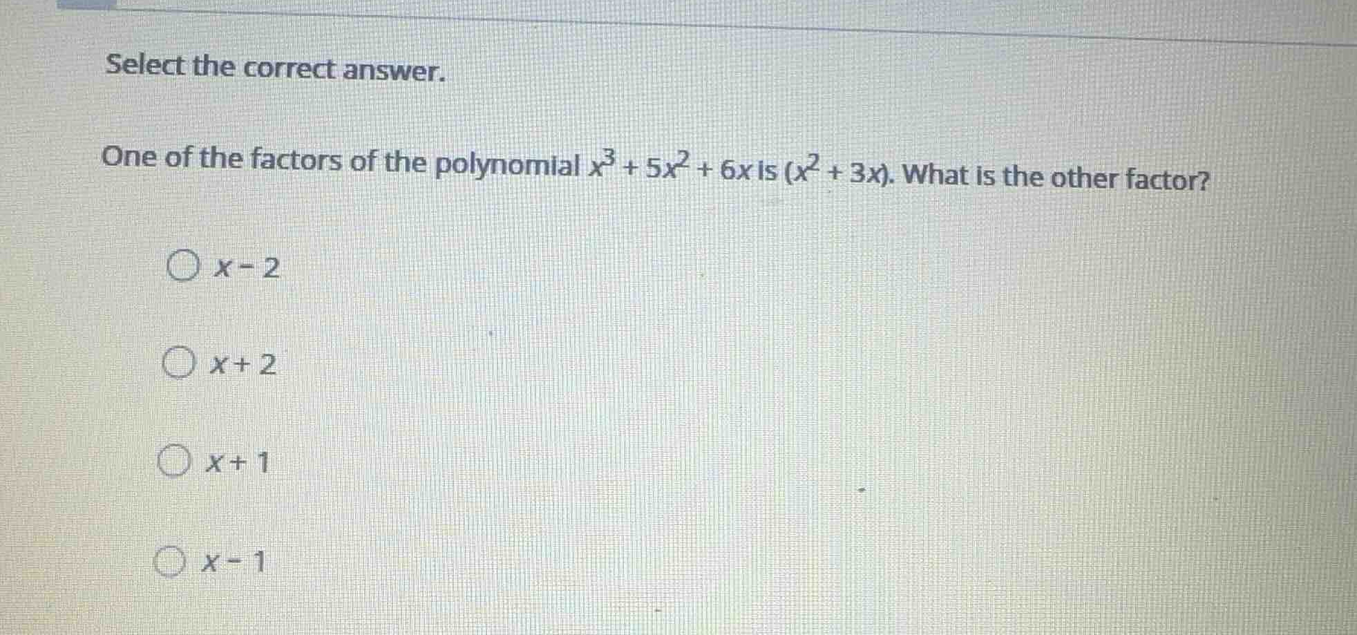 select the correct answer. one of the factors of the polynomial \\(x^3 …