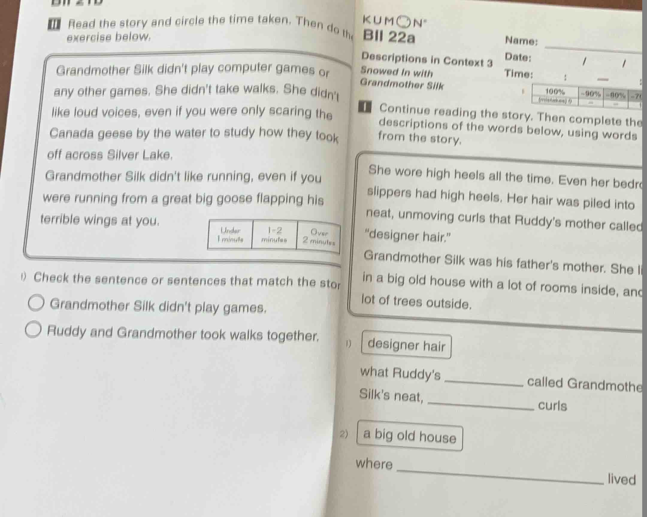 read the story and circle the time taken. then do the exercise below. g…