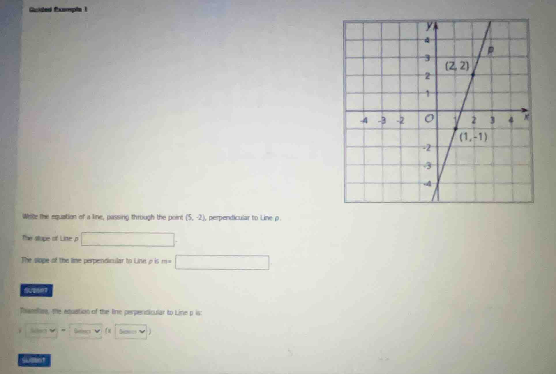 guided example 1 write the equation of a line, passing through the poin…