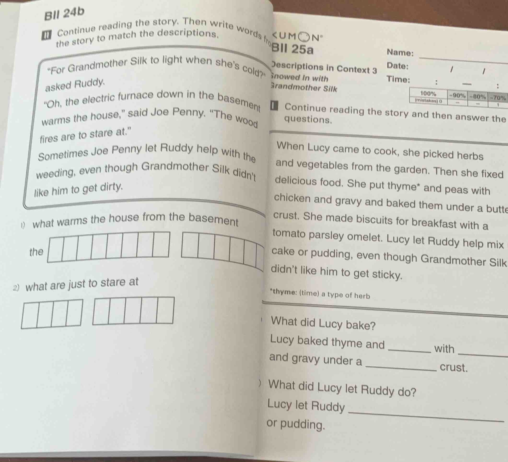 bii 24b continue reading the story. then write words from the story to …