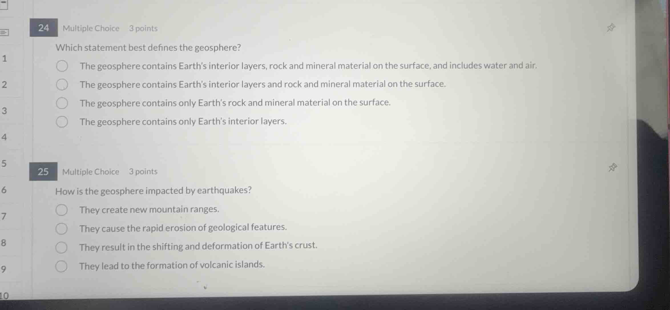 24 multiple choice 3 points which statement best defines the geosphere?…