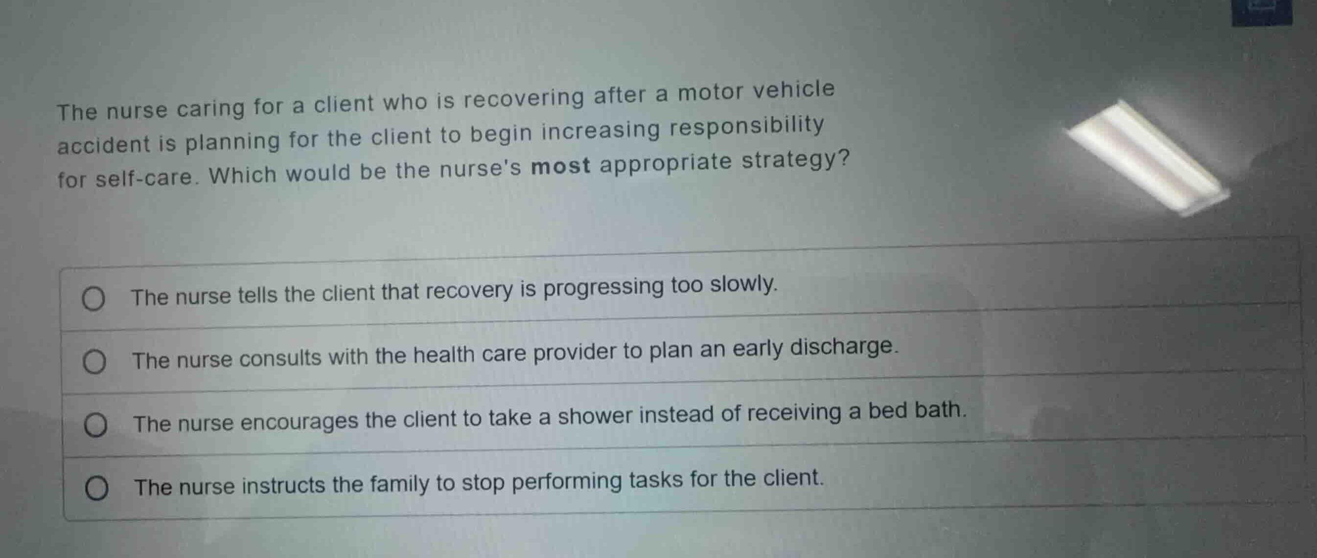 the nurse caring for a client who is recovering after a motor vehicle a…