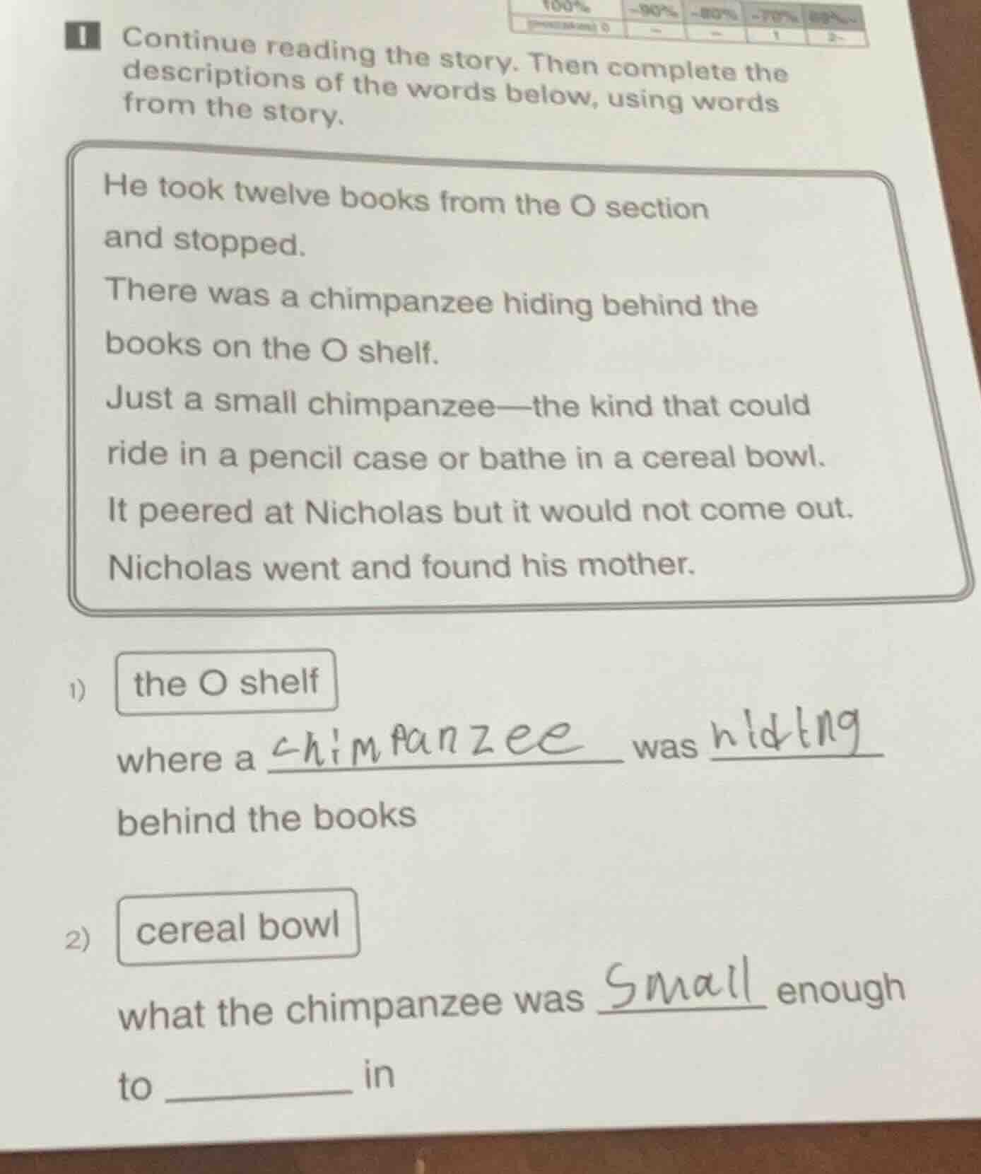 continue reading the story. then complete the descriptions of the words…