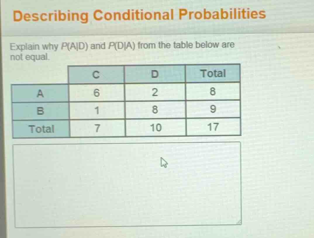 describing conditional probabilities explain why \\(p(a|d)\\) and \\(p(…