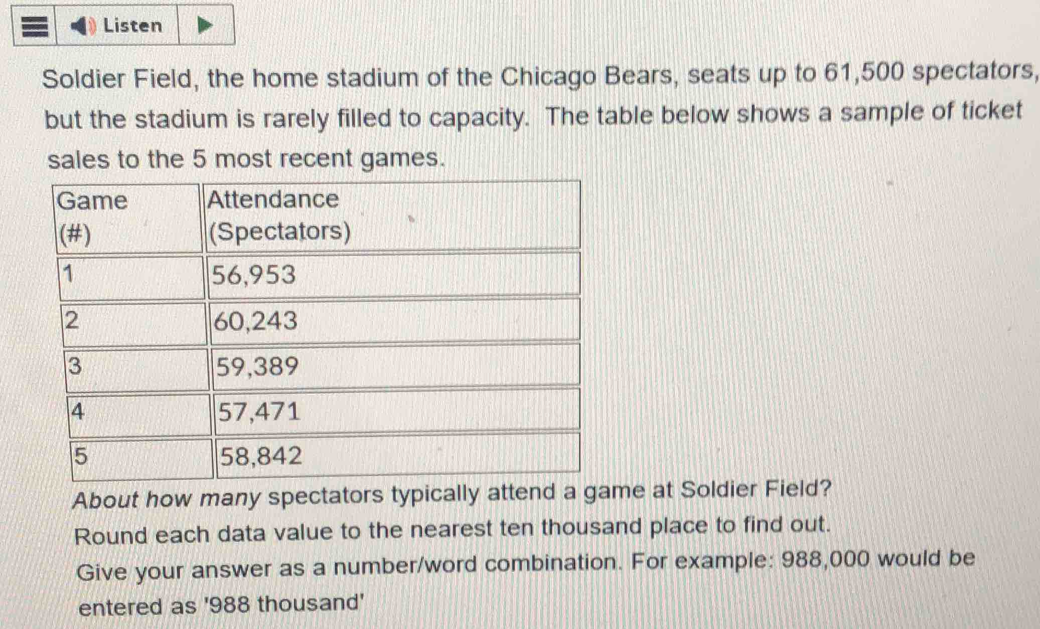 soldier field, the home stadium of the chicago bears, seats up to 61,50…