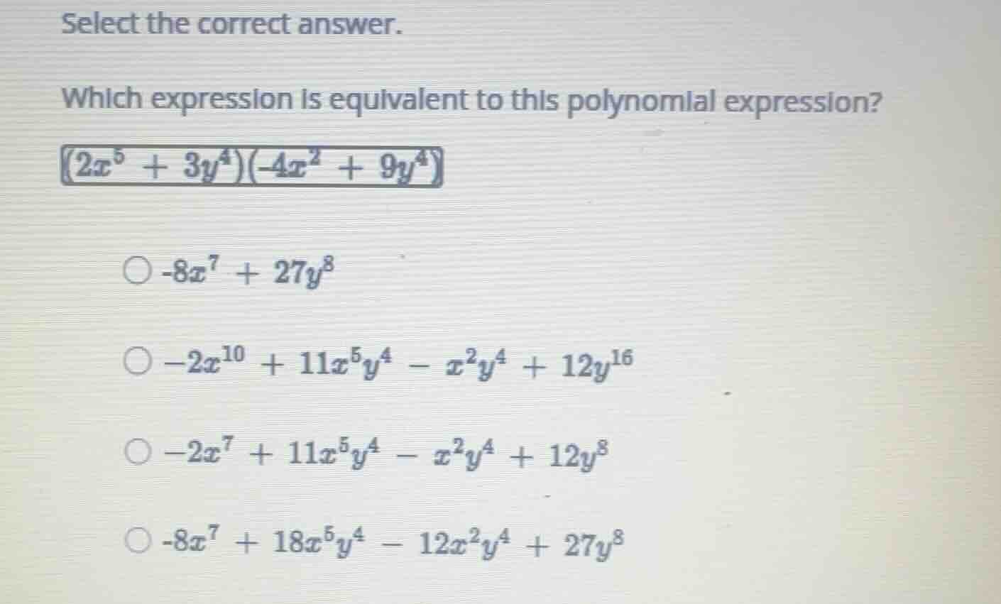 select the correct answer. which expression is equivalent to this polyn…
