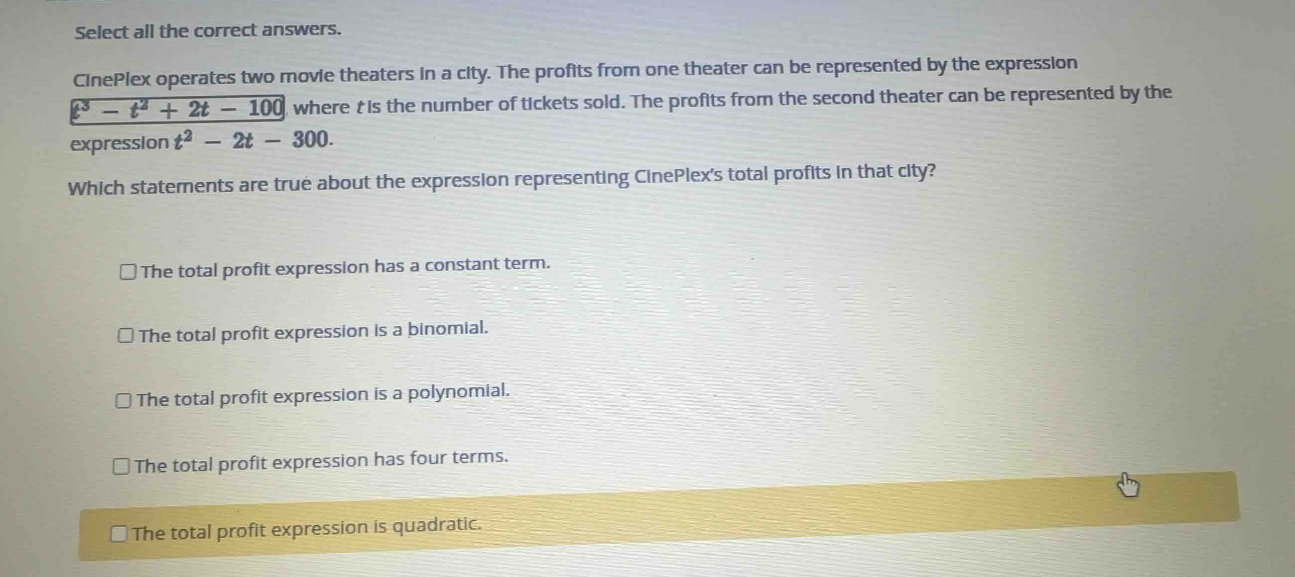 select all the correct answers. cineplex operates two movie theaters in…