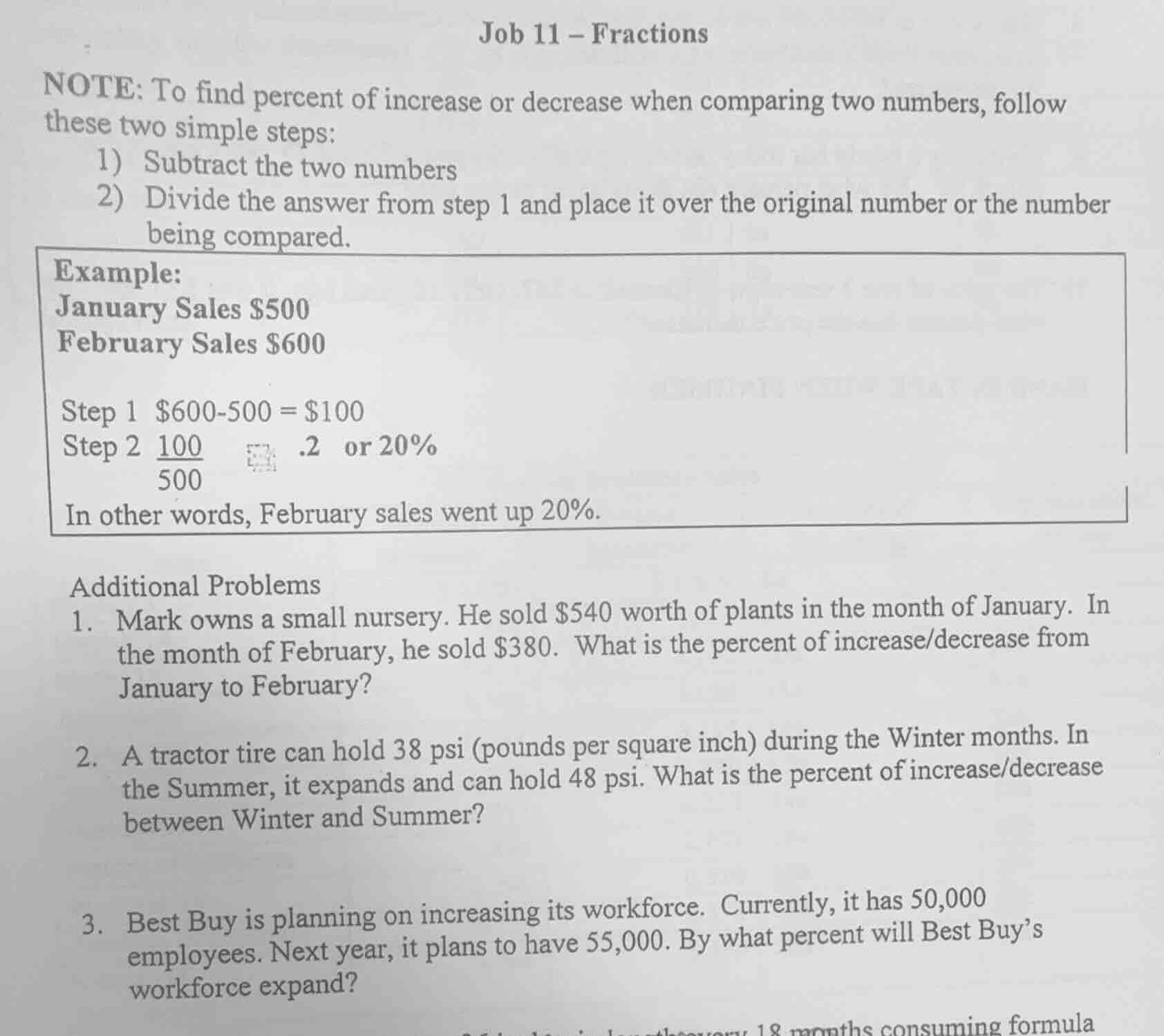job 11 - fractions note: to find percent of increase or decrease when c…