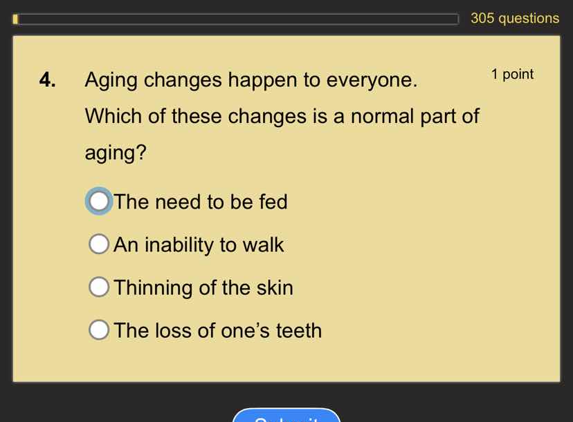 4. aging changes happen to everyone. which of these changes is a normal…