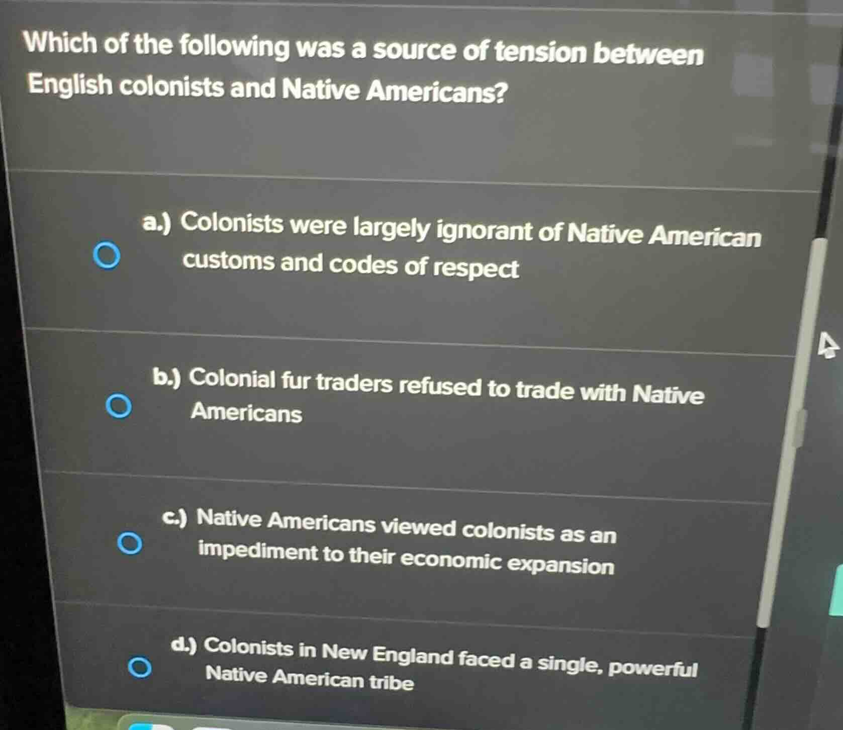 which of the following was a source of tension between english colonist…